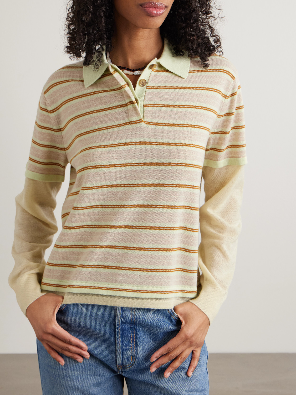 Guest In Residence Layered Striped Cashmere Rugby Jumper In Neutral