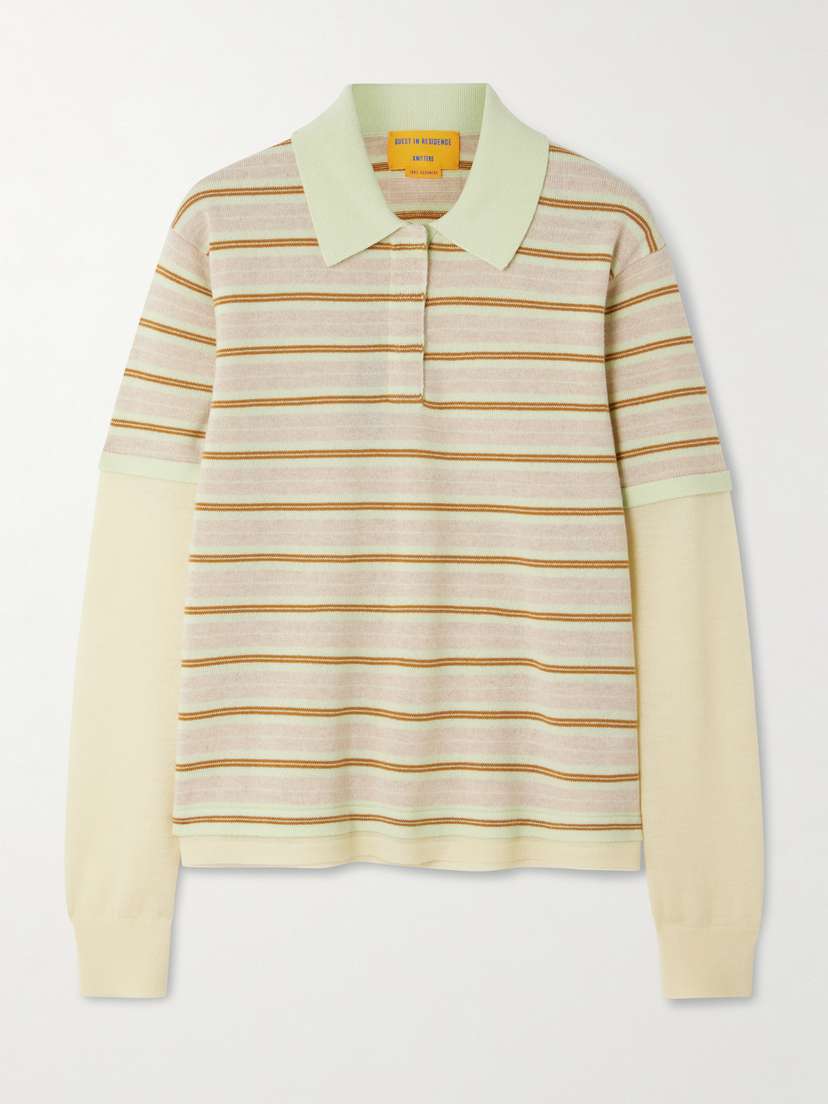 Guest In Residence Layered Striped Cashmere Polo Shirt