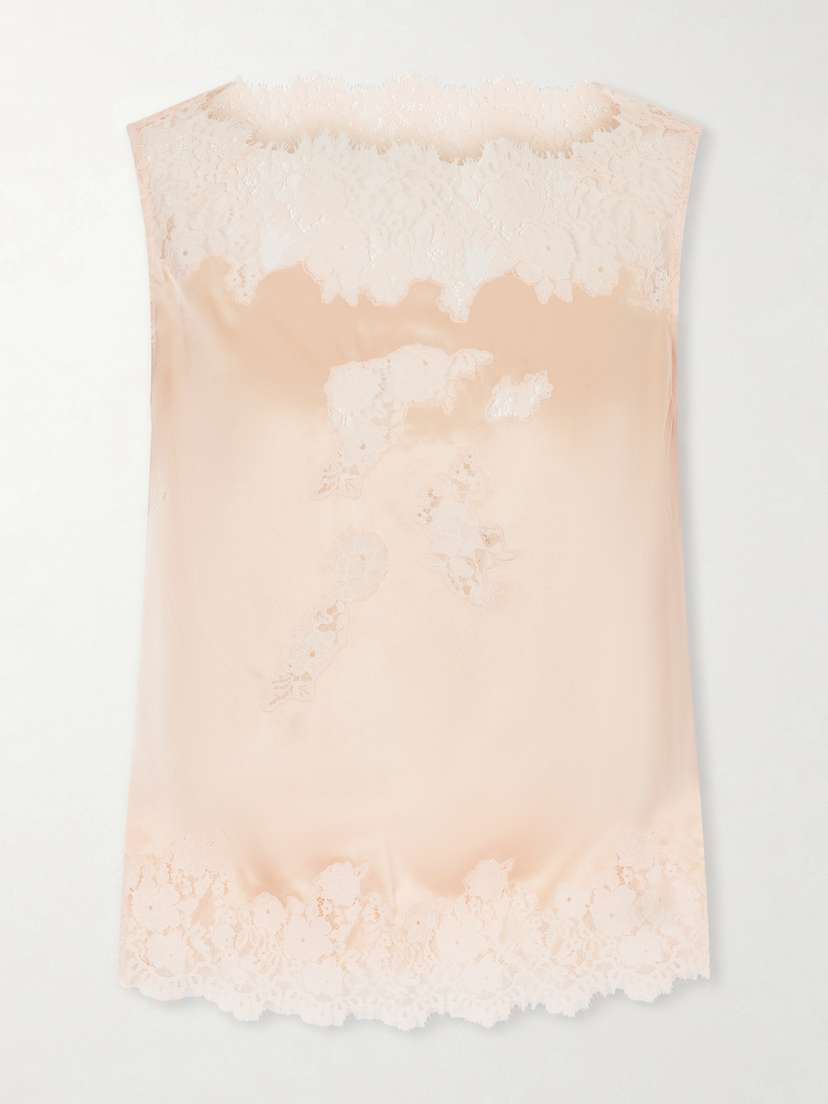 DÔEN Viviane Lace-trimmed Silk-satin Top