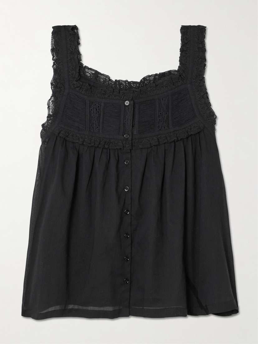 DÔEN Fidella Cropped Lace-trimmed Organic Cotton-voile Top