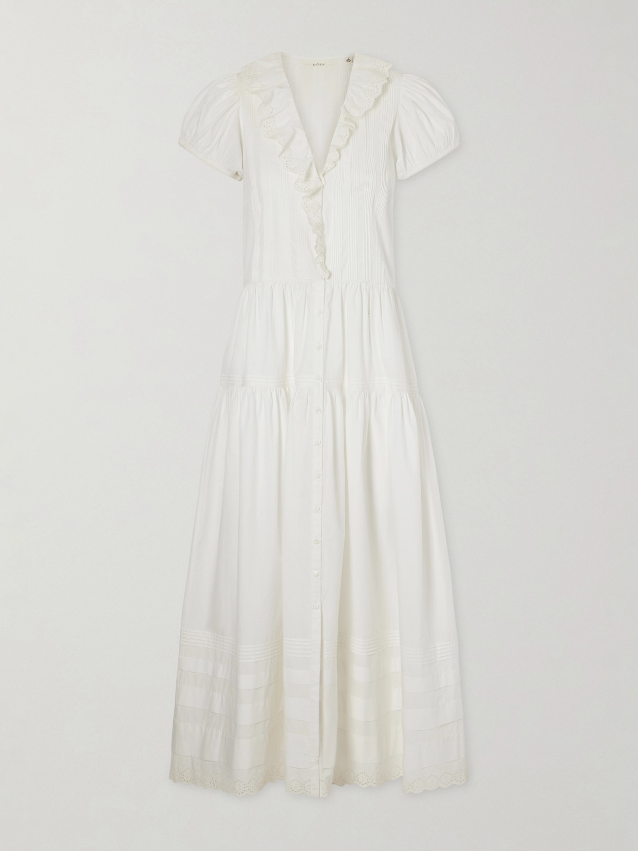 Doen Eliette Ruffled Brodeire Anglaise-trimmed Organic Cotton Midi Dress In White