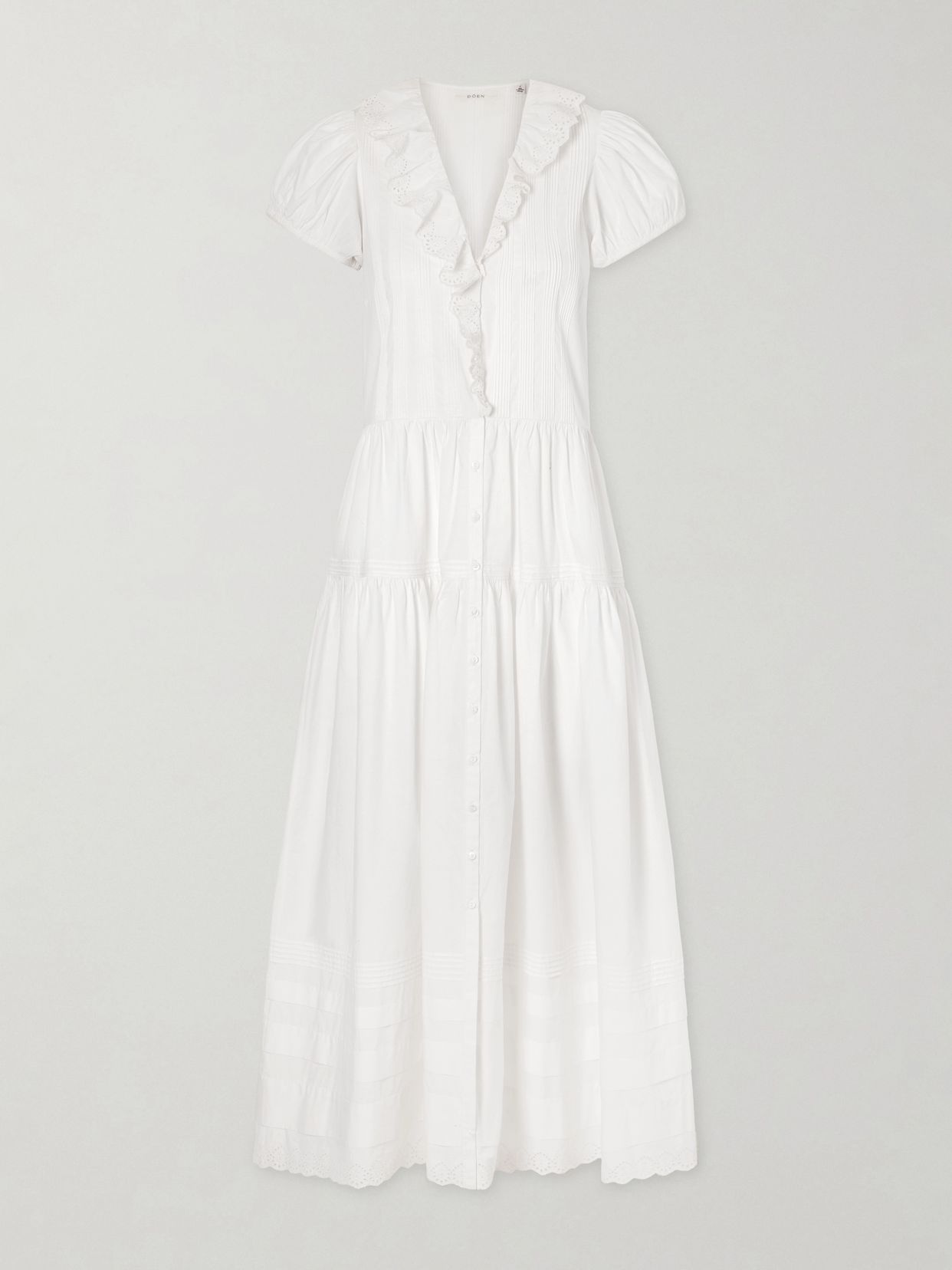 eliette ruffled brodeire anglaise trimmed organic cotton midi dress