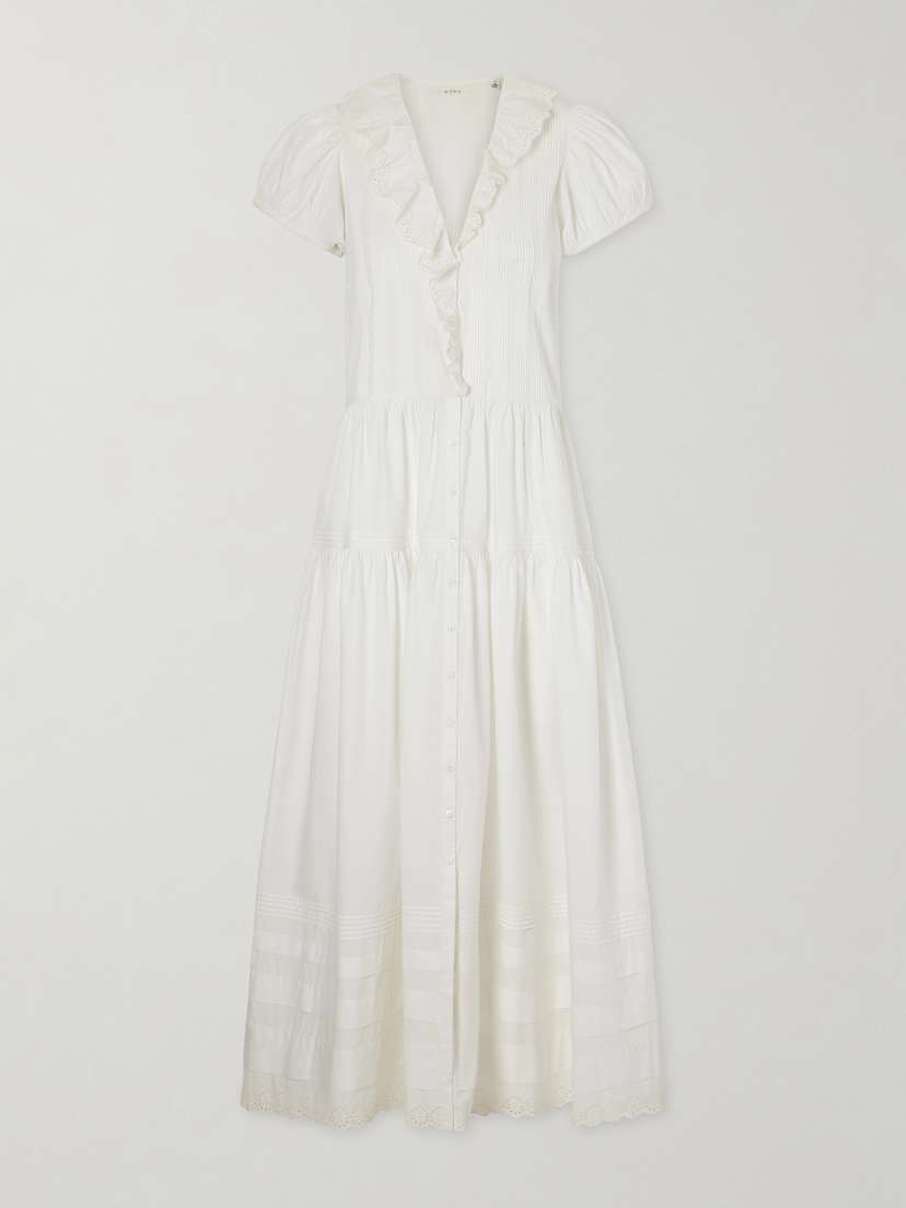 DÔEN Eliette Ruffled Brodeire Anglaise-trimmed Organic Cotton Midi Dress
