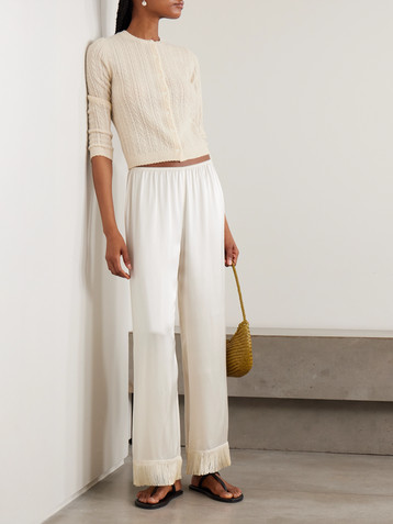 Dôen Lavon fringed silk wide-leg pants