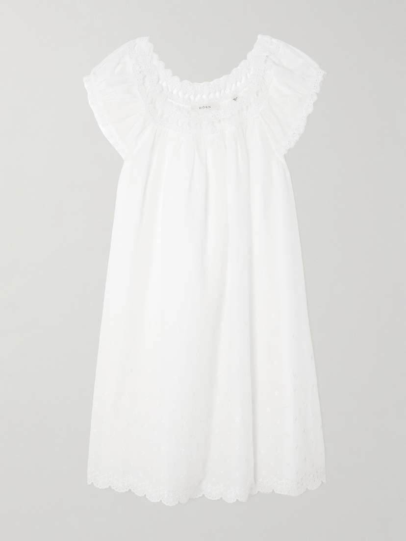 DÔEN Lelia Embroidered Lace-trimmed Organic Cotton-voile Nightdress