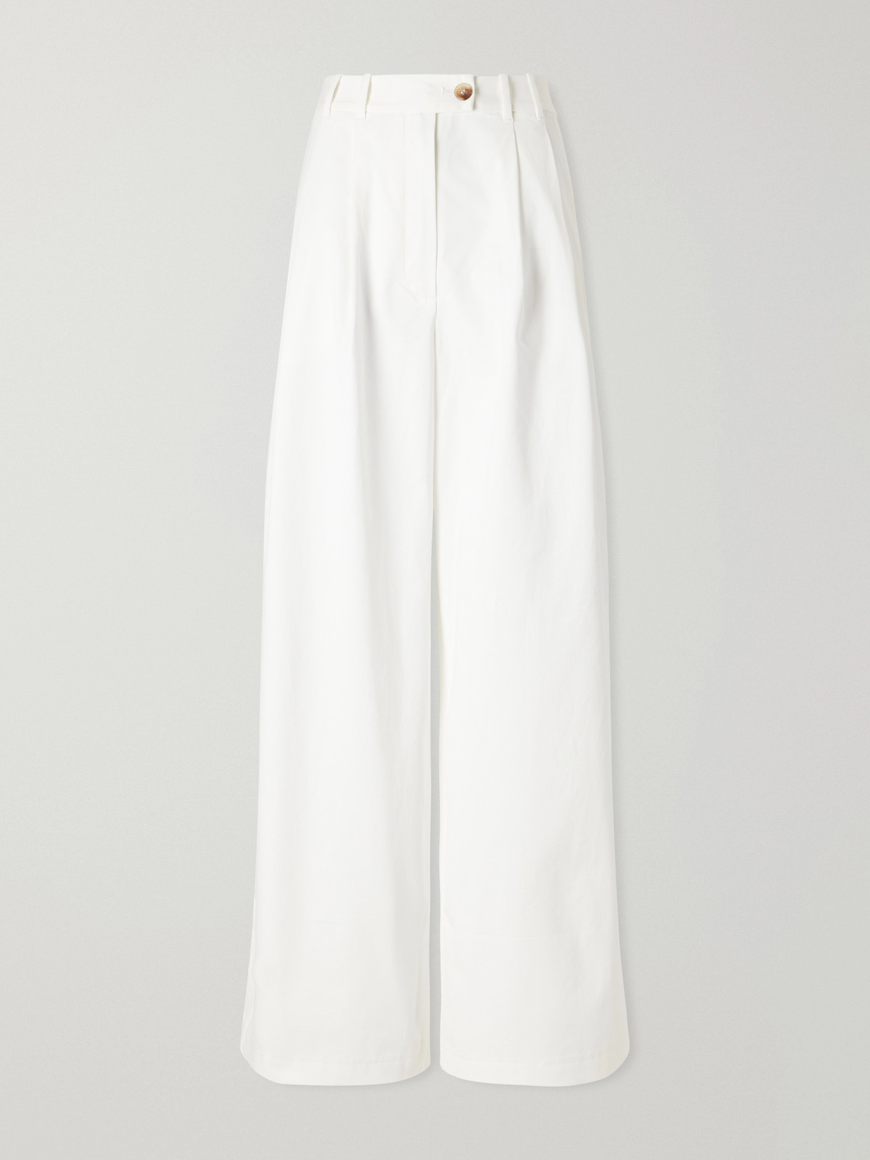 Doen Lisa High-waist Pleated Cotton-twill Wide-leg Pants In White