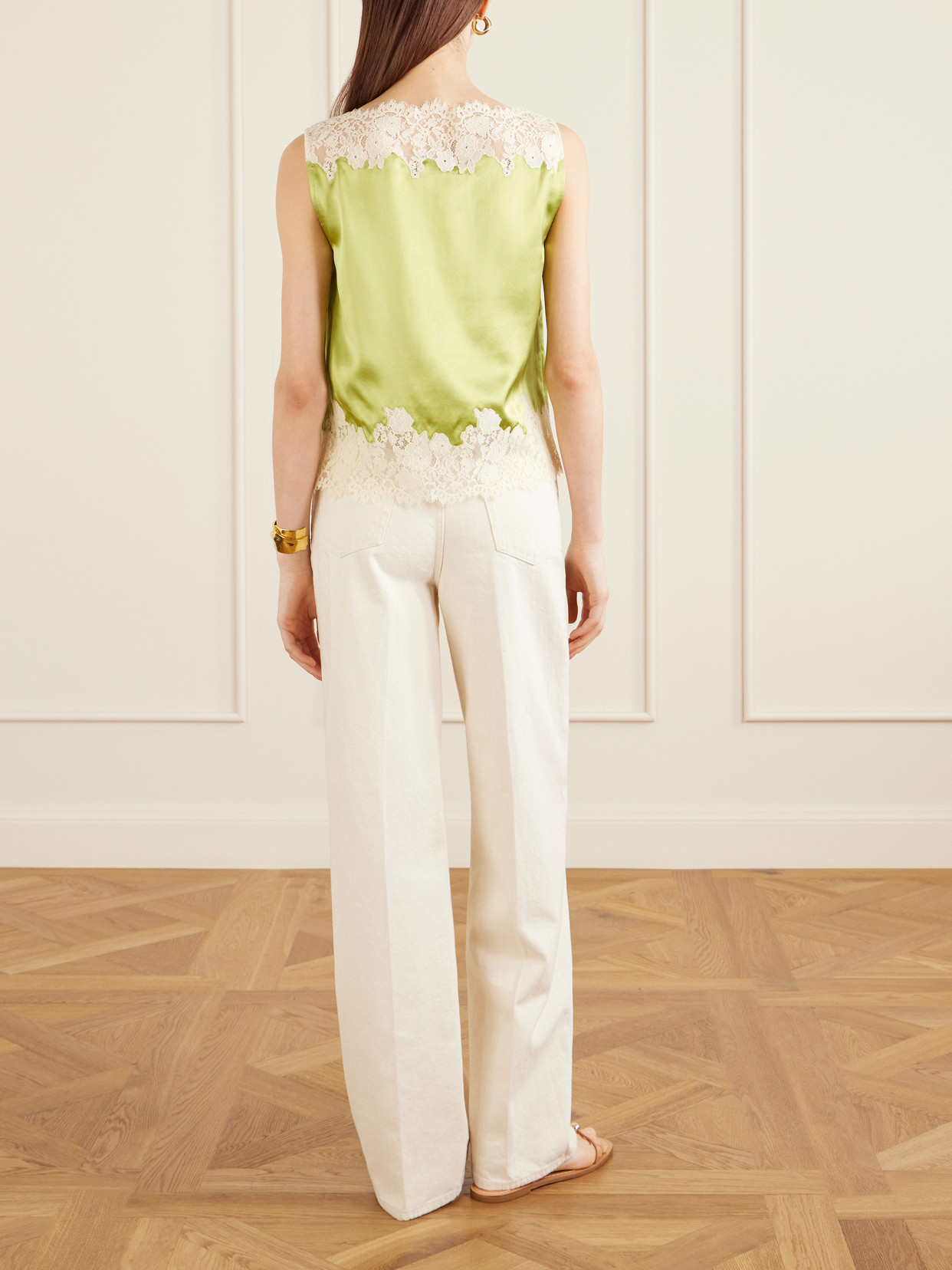 Dôen - Viviane Lace-Trimmed Silk-Satin Top