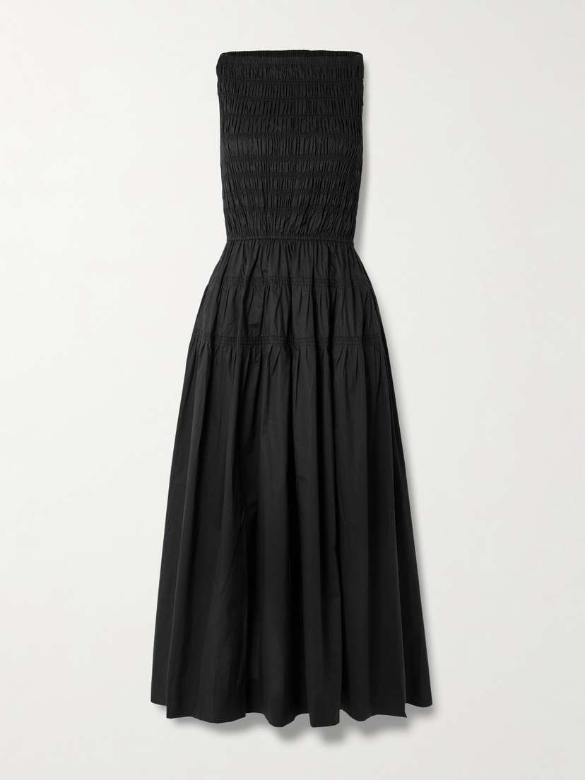 DÔEN Melie Shirred Paneled Pleated Organic Cotton-poplin Midi Dress