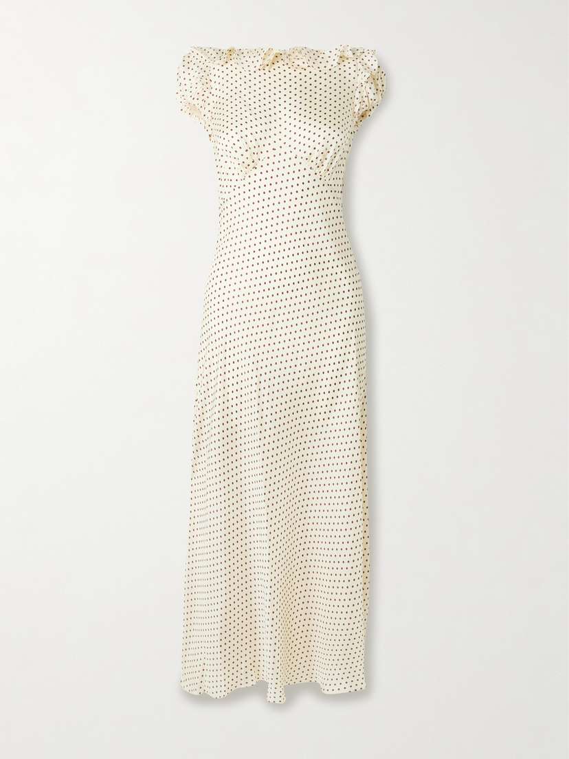 DÔEN Emerence Ruffled Polka-dot Silk-blend Twill Midi Dress