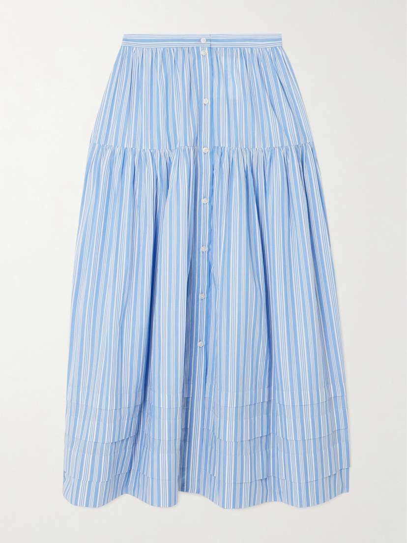 DÔEN Marceline Tiered Striped Organic Cotton Midi Skirt