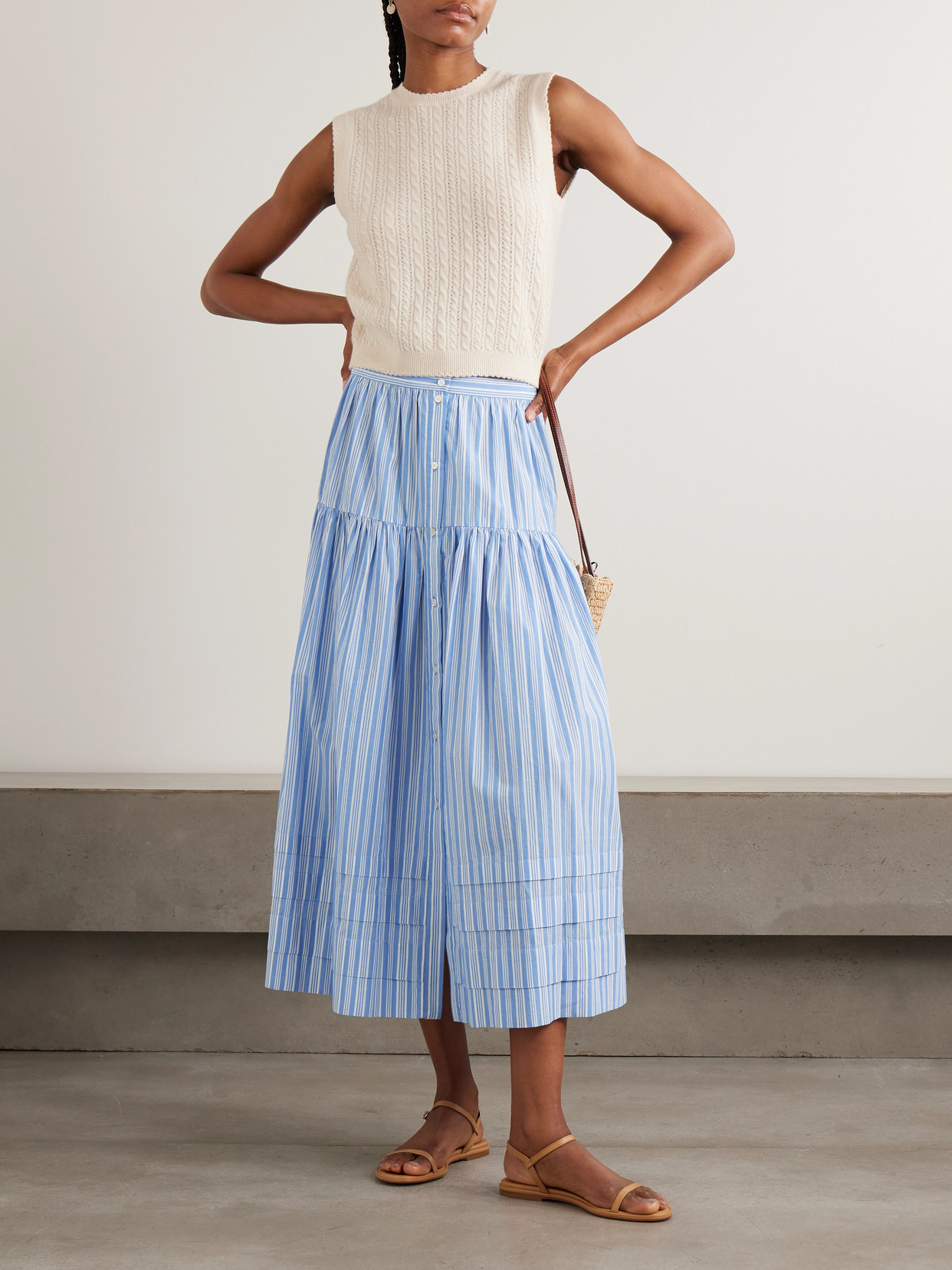 Dôen - Marceline Tiered Striped Organic Cotton Midi