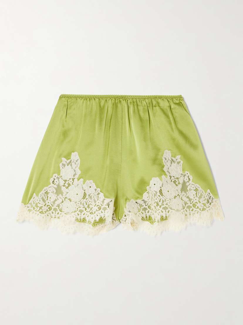 DÔEN Iona Lace-trimmed Silk-satin Shorts
