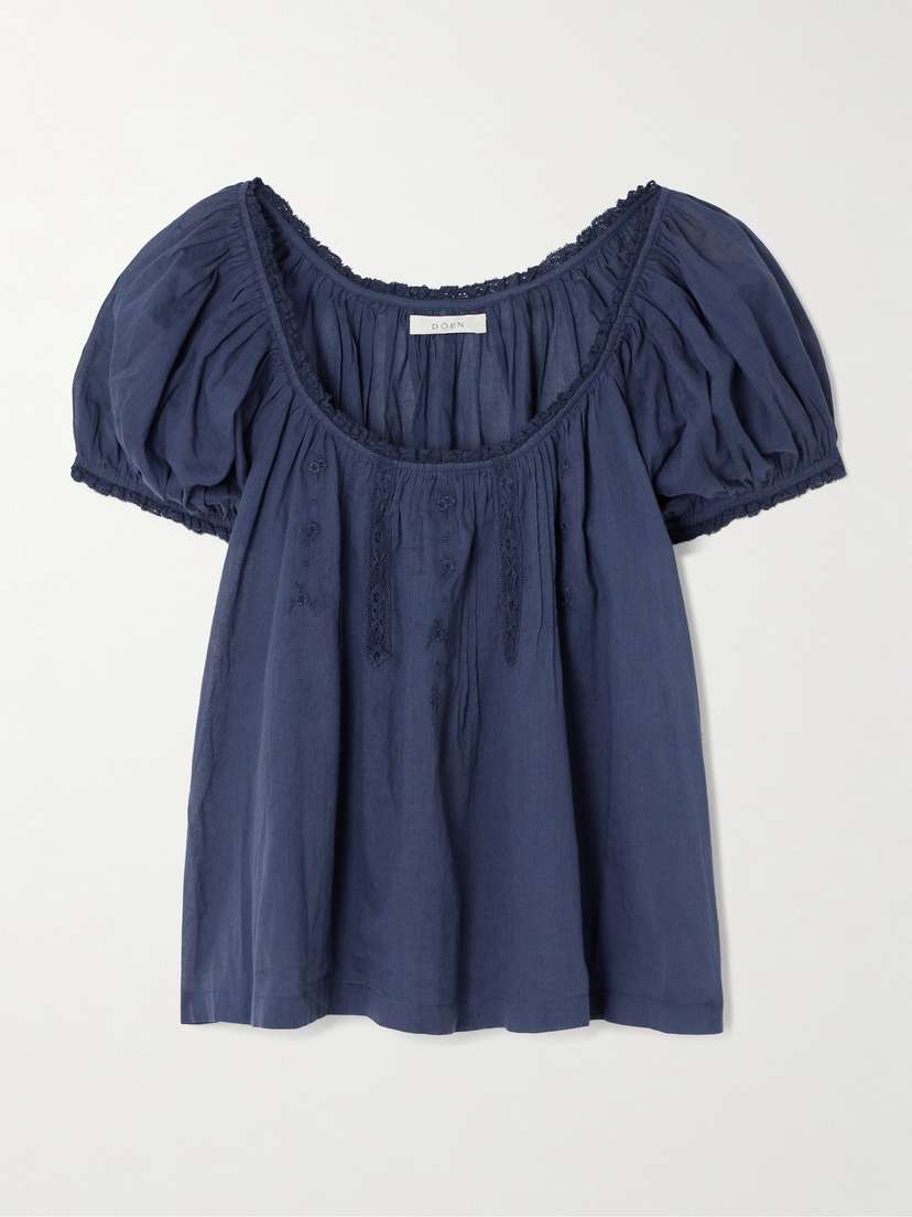DÔEN Frederica Lace-trimmed Organic Cotton-voile Blouse