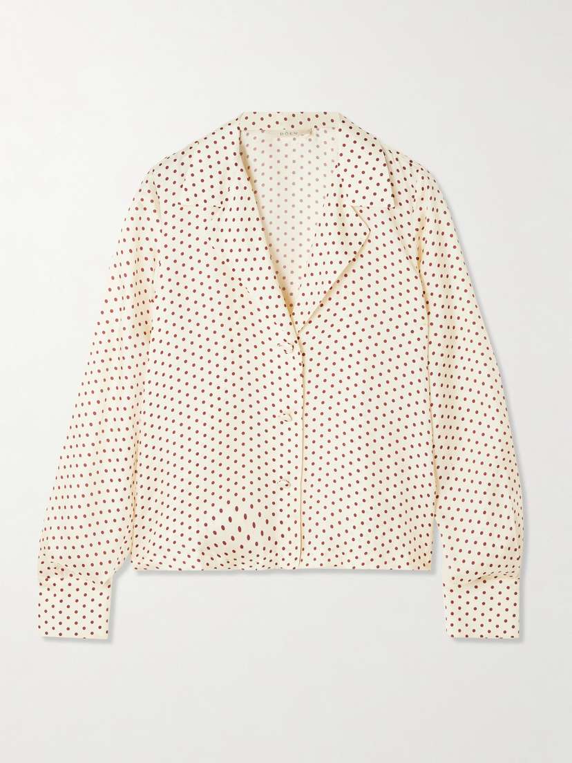 DÔEN Elene Polka-dot Silk-blend Twill Blouse