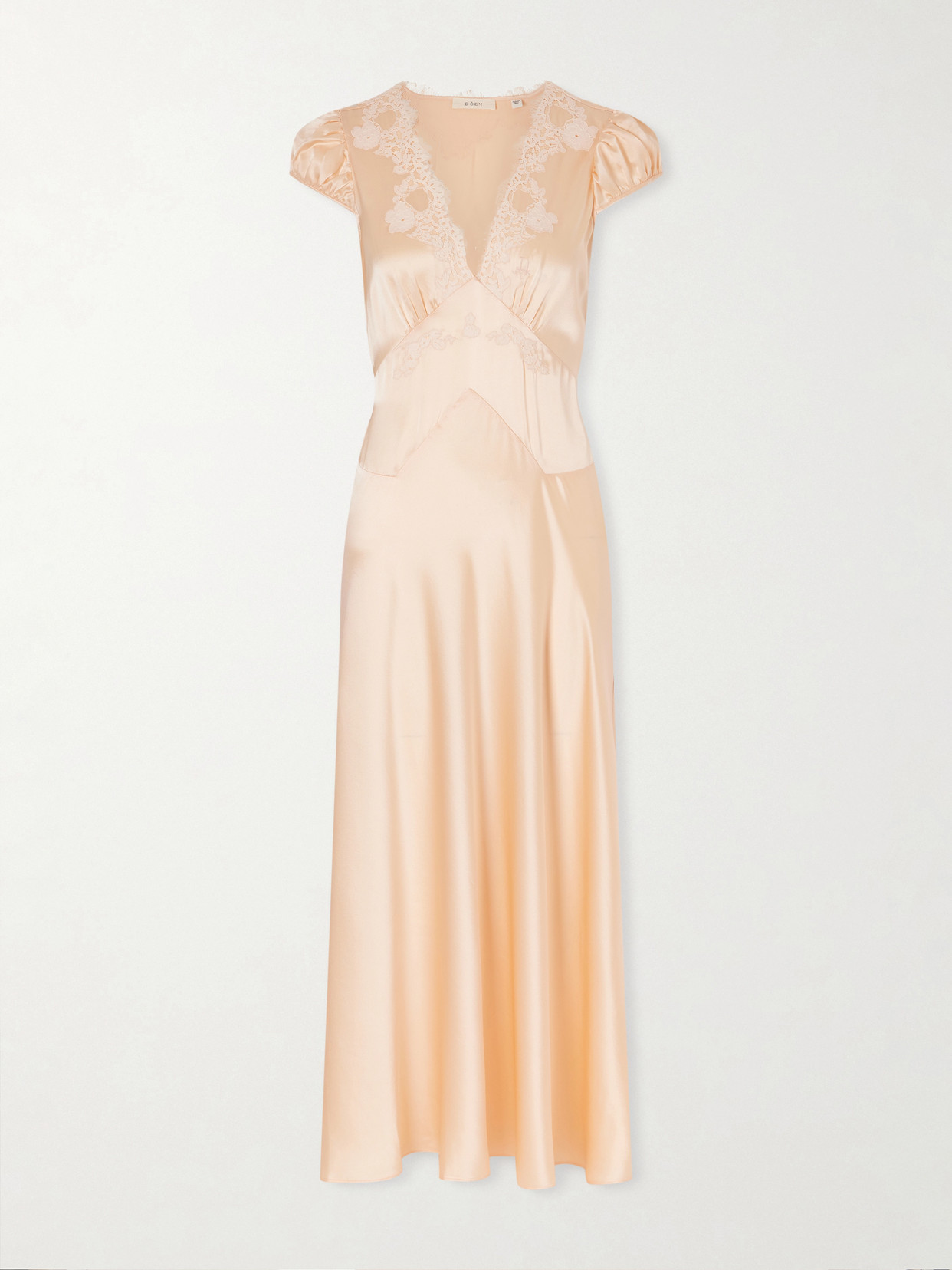 Doen Coraline Corded Lace-trimmed Silk-satin Midi Dress In Multi