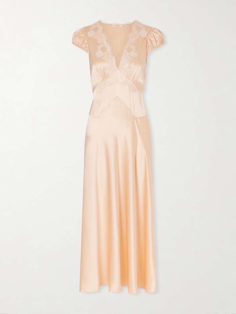 Coraline Corded Lace-trimmed Silk-satin Midi Dress