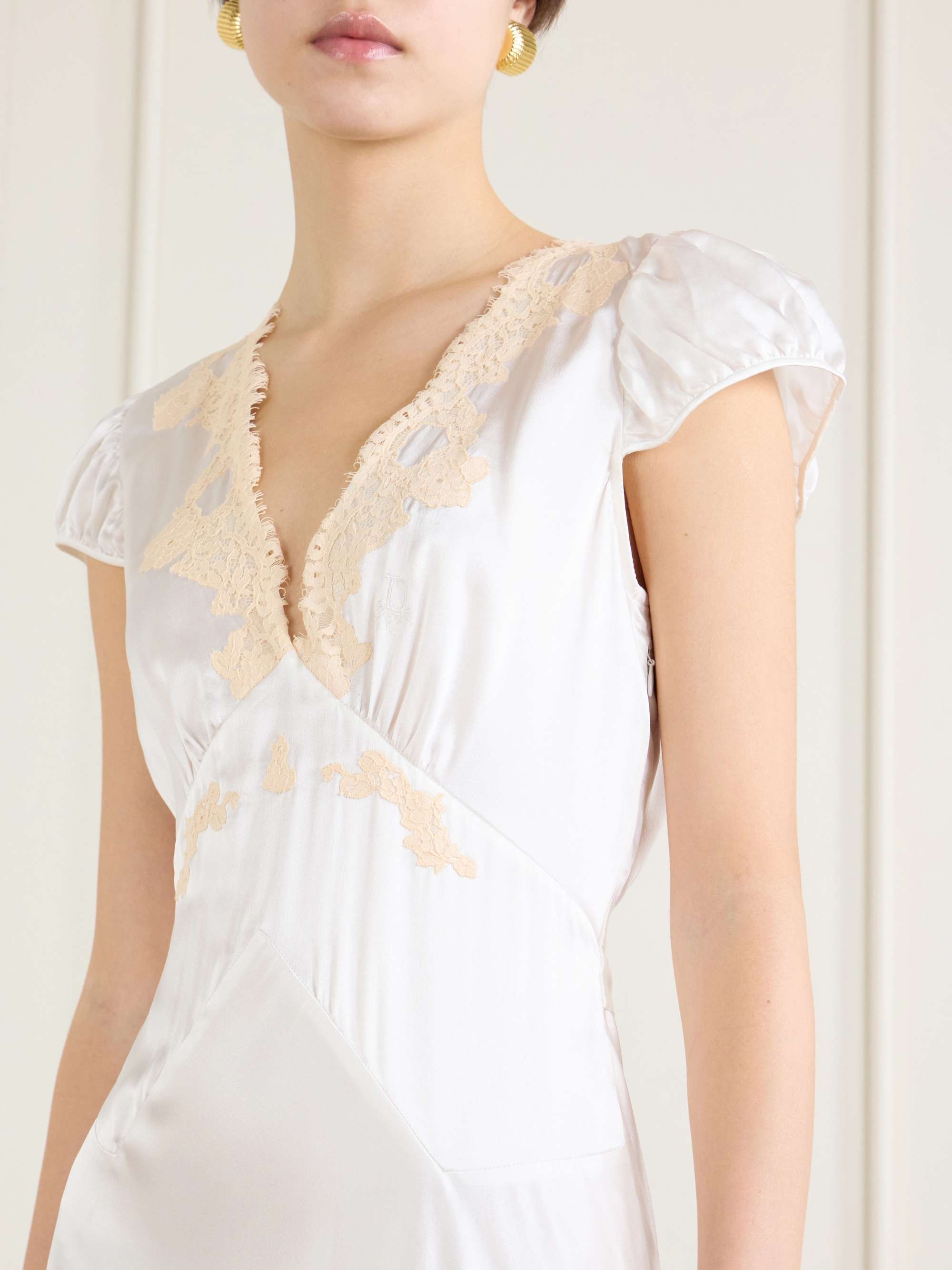 DEN Coraline corded lace-trimmed silk-satin midi dress | NET-A-PORTER
