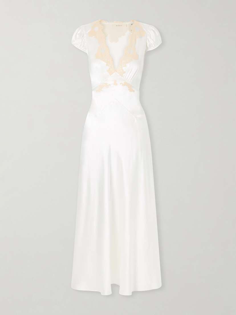 DÔEN Coraline Corded Lace-trimmed Silk-satin Midi Dress