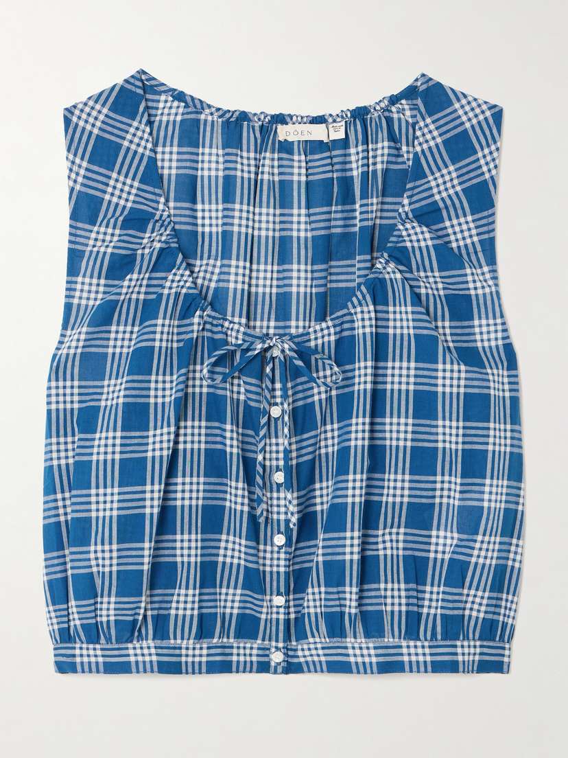 DÔEN Theo Cropped Checked Organic Cotton Top
