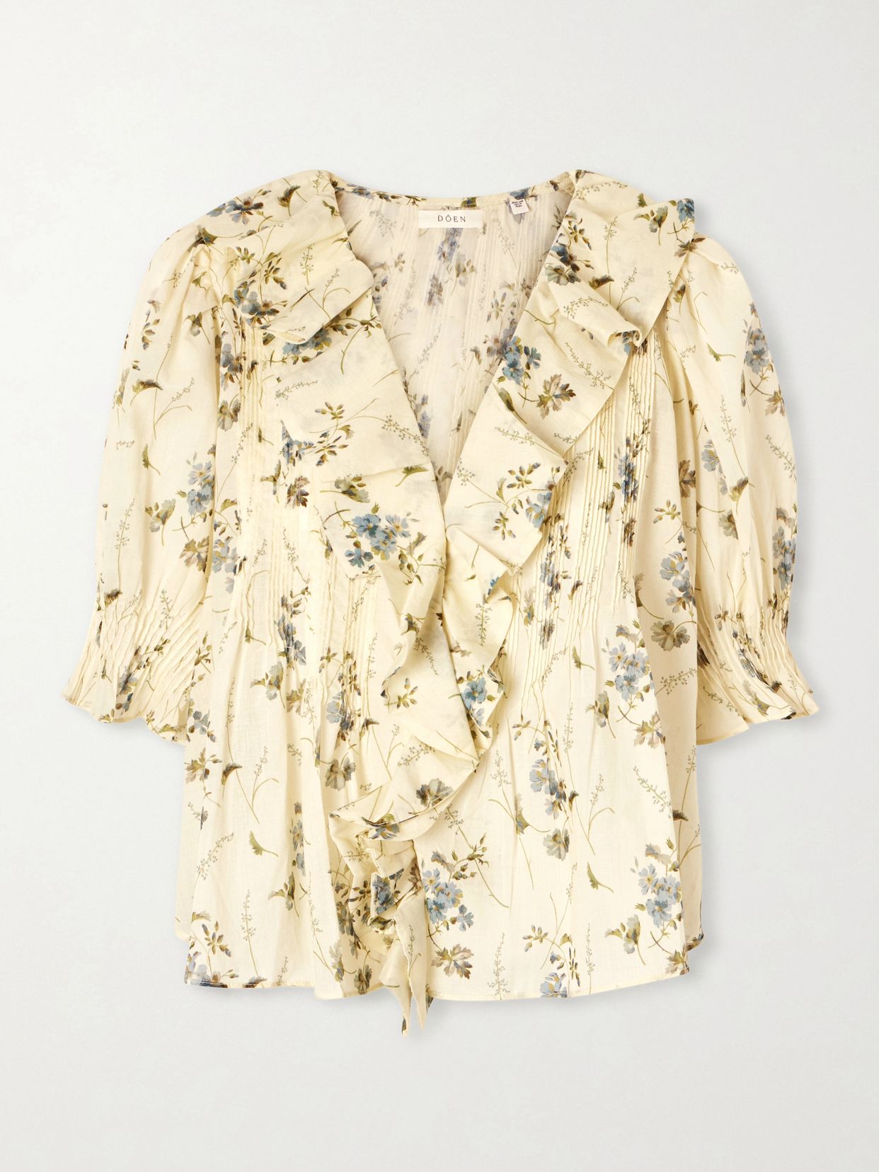 henri ruffled pintucked organic cotton voile top