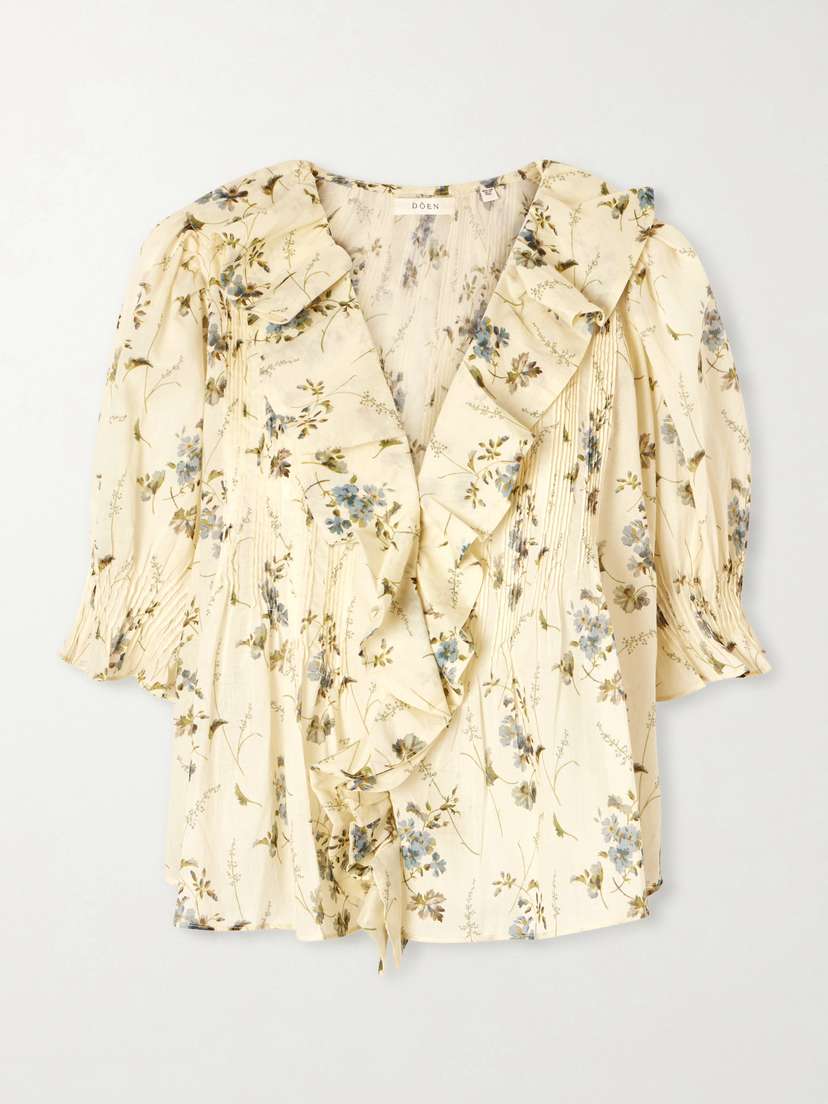 DÔEN Henri Ruffled Pintucked Organic Cotton-voile Top