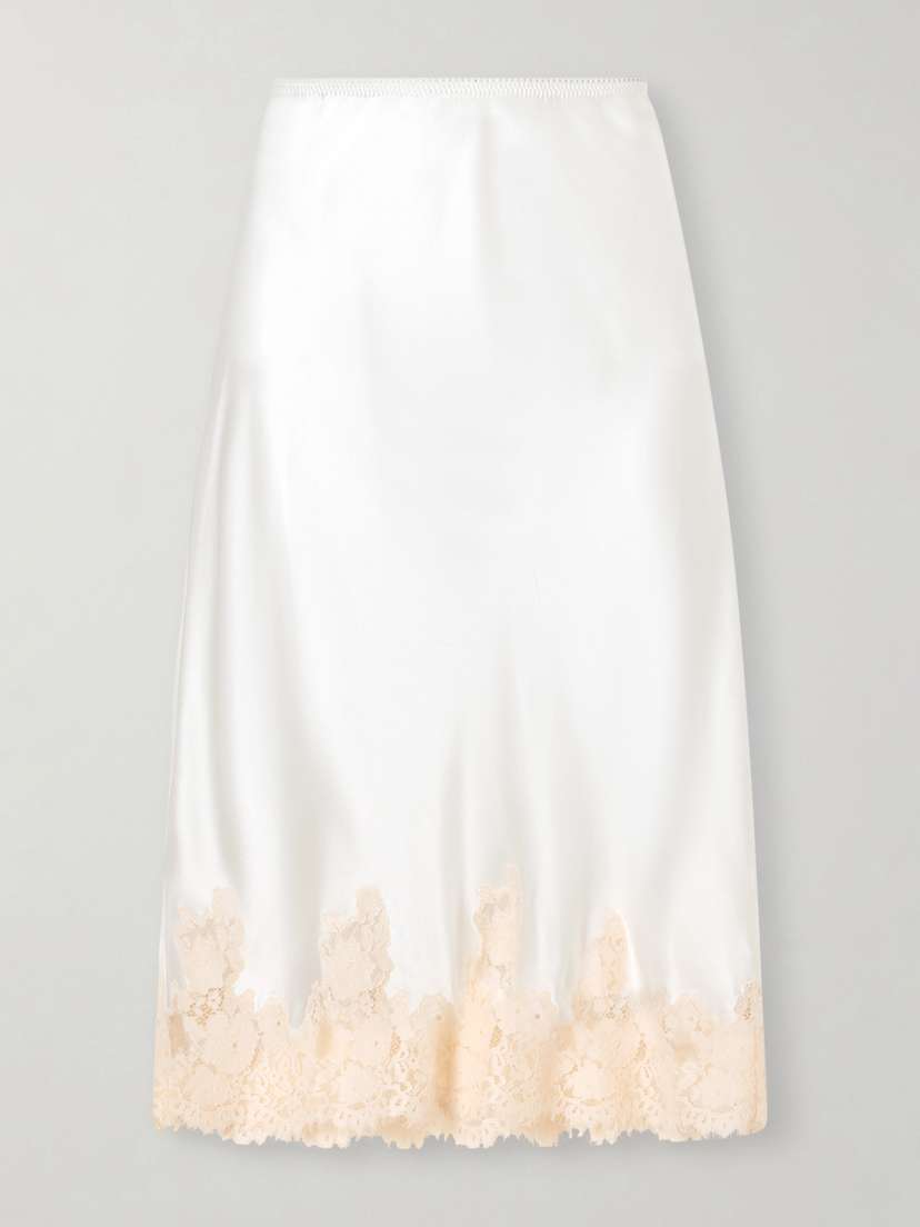 DÔEN Elowette Lace-trimmed Silk-satin Midi Skirt