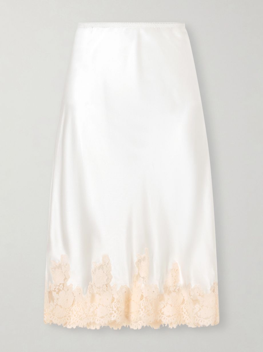 Elowette lace-trimmed floral-print silk-satin midi skirt