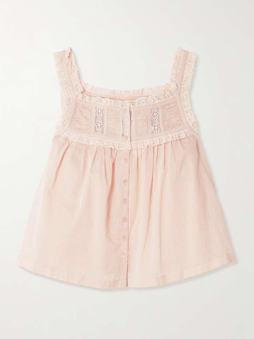 DÔEN Fidella Cropped Lace-trimmed Organic Cotton-voile Top