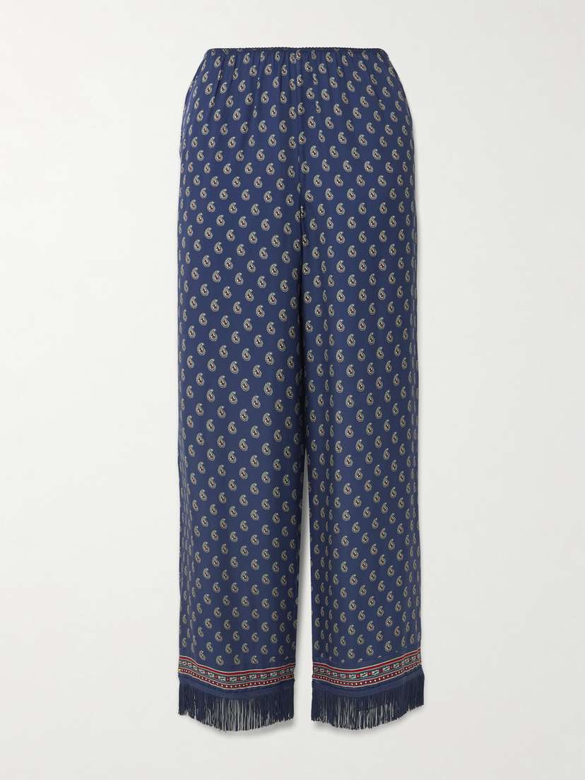 DÔEN Lavon Fringed Paisley-print Silk Straight-leg Pants
