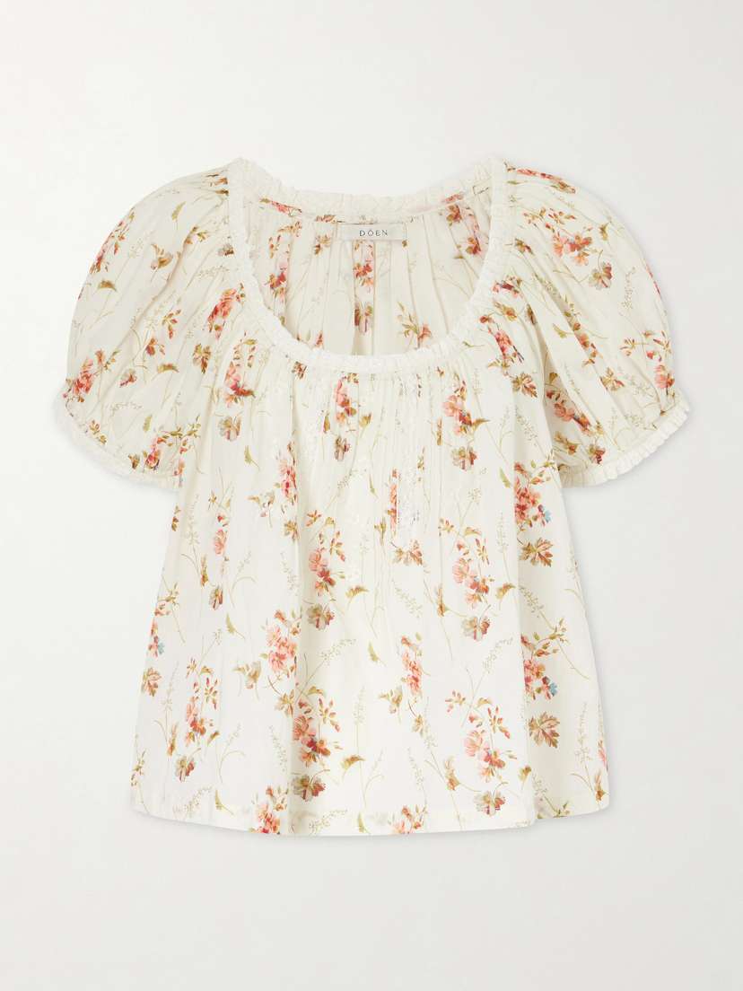 DÔEN Frederica Lace-trimmed Floral-print Organic Cotton Blouse