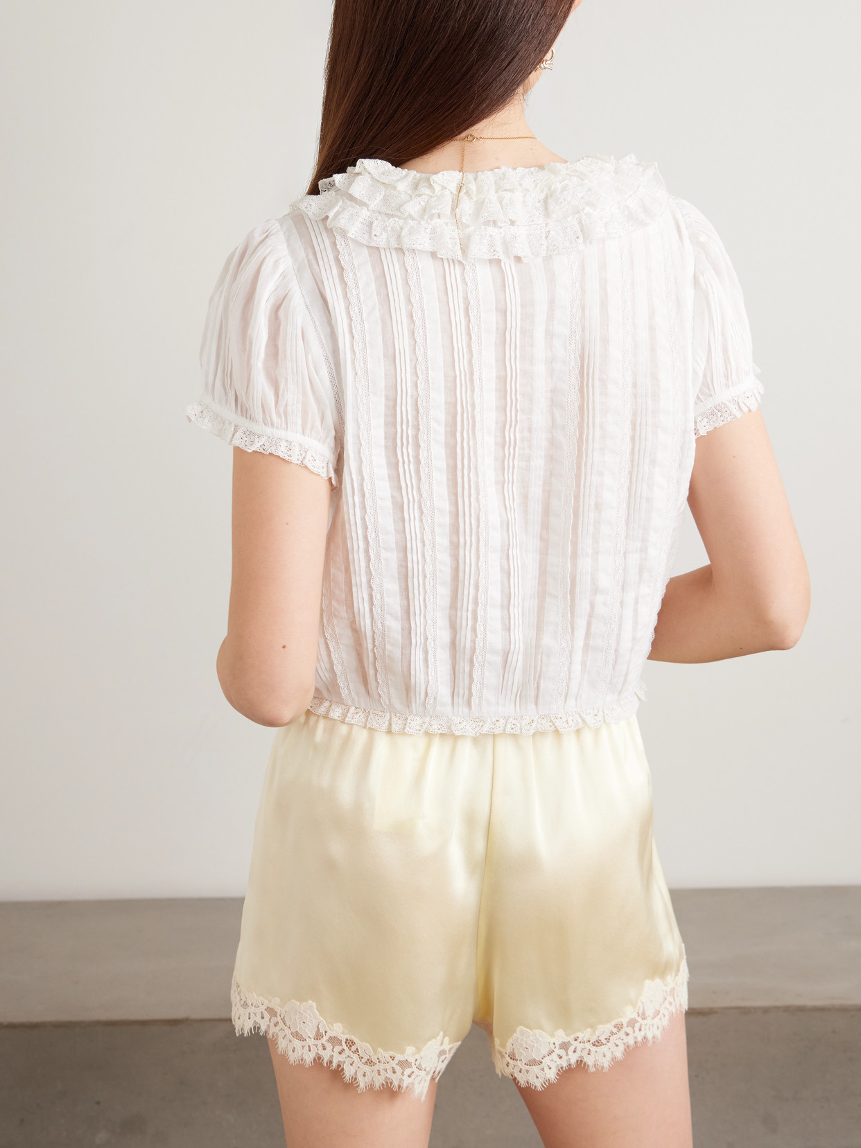 Dôen - Bernadette Lace-Trimmed Pintucked Organic Cotton-Voile Blouse