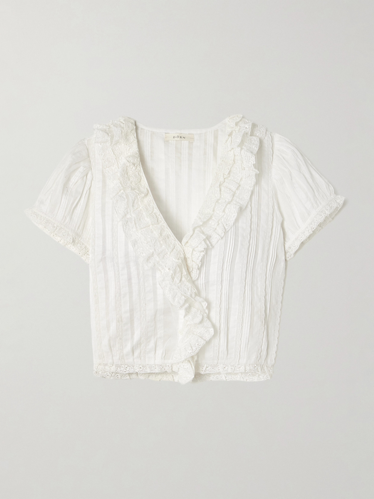 Dôen - Bernadette Lace-Trimmed Pintucked Organic Cotton-Voile Blouse