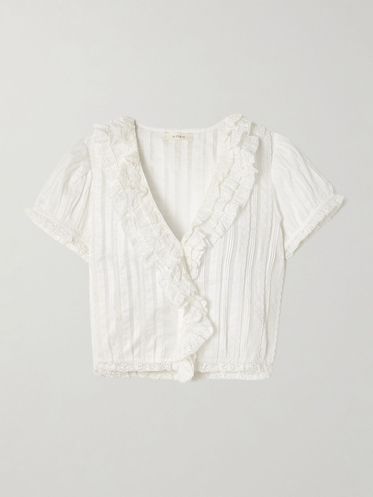 bernadette lace trimmed pintucked organic cotton voile blouse