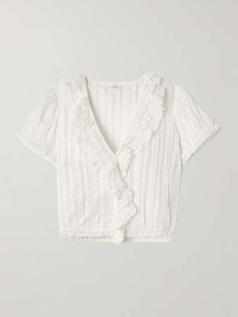 DÔEN Bernadette Lace-trimmed Pintucked Organic Cotton-voile Blouse