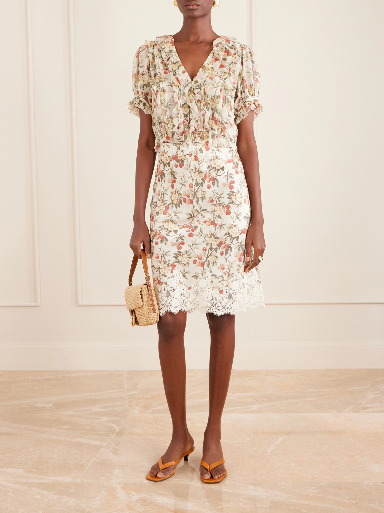 Dôen - Elowette Lace-Trimmed Floral-Print Silk-Satin Midi