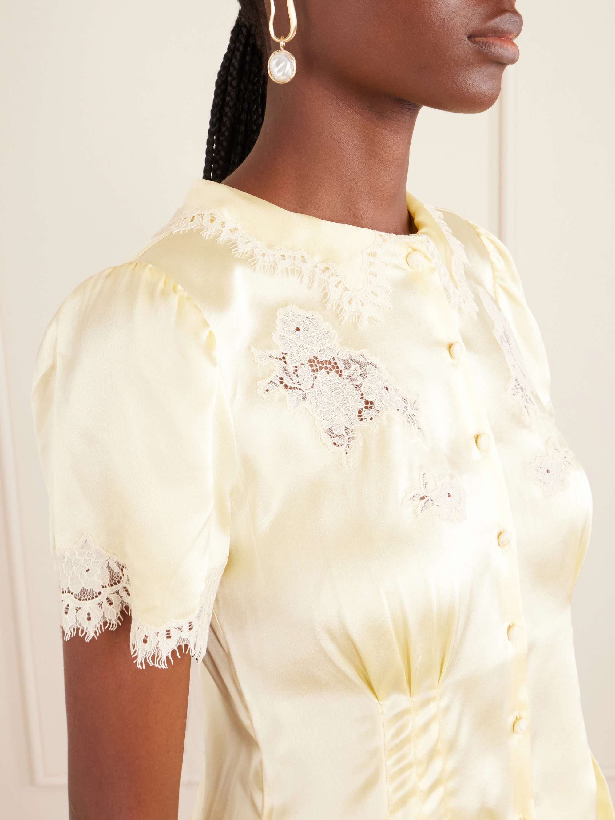 DÔEN Yvette lace-trimmed silk-satin blouse | NET-A-PORTER