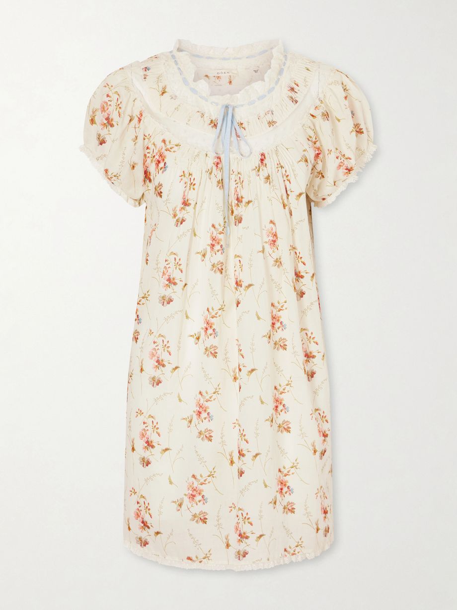 Daphne lace-trimmed pintucked floral-print organic cotton-voile mini dress