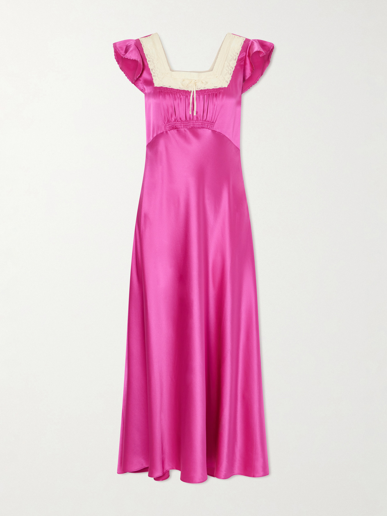 DÔEN - Corina Lace-trimmed Silk-satin Midi Dress - Pink
