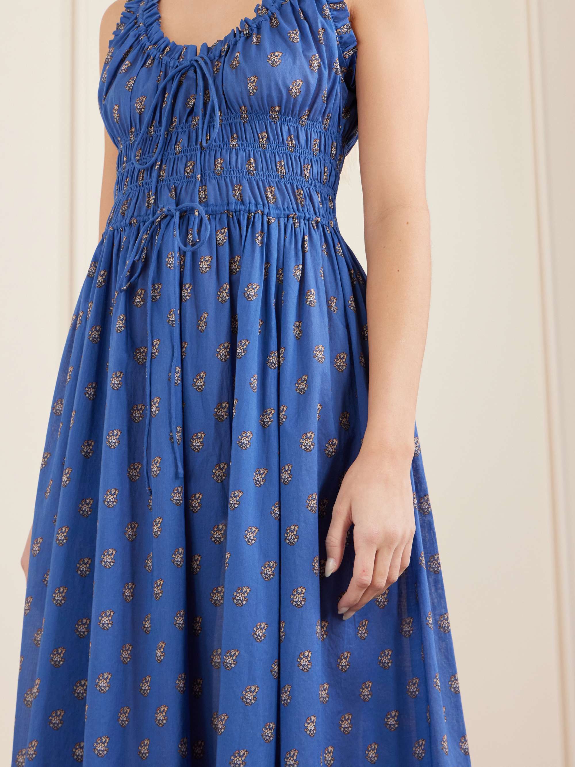 den emmaretta floral cotton cocktail dress DEN Women's Emmaretta Floral Cotton Midi Dress - Blue Garden Bloom