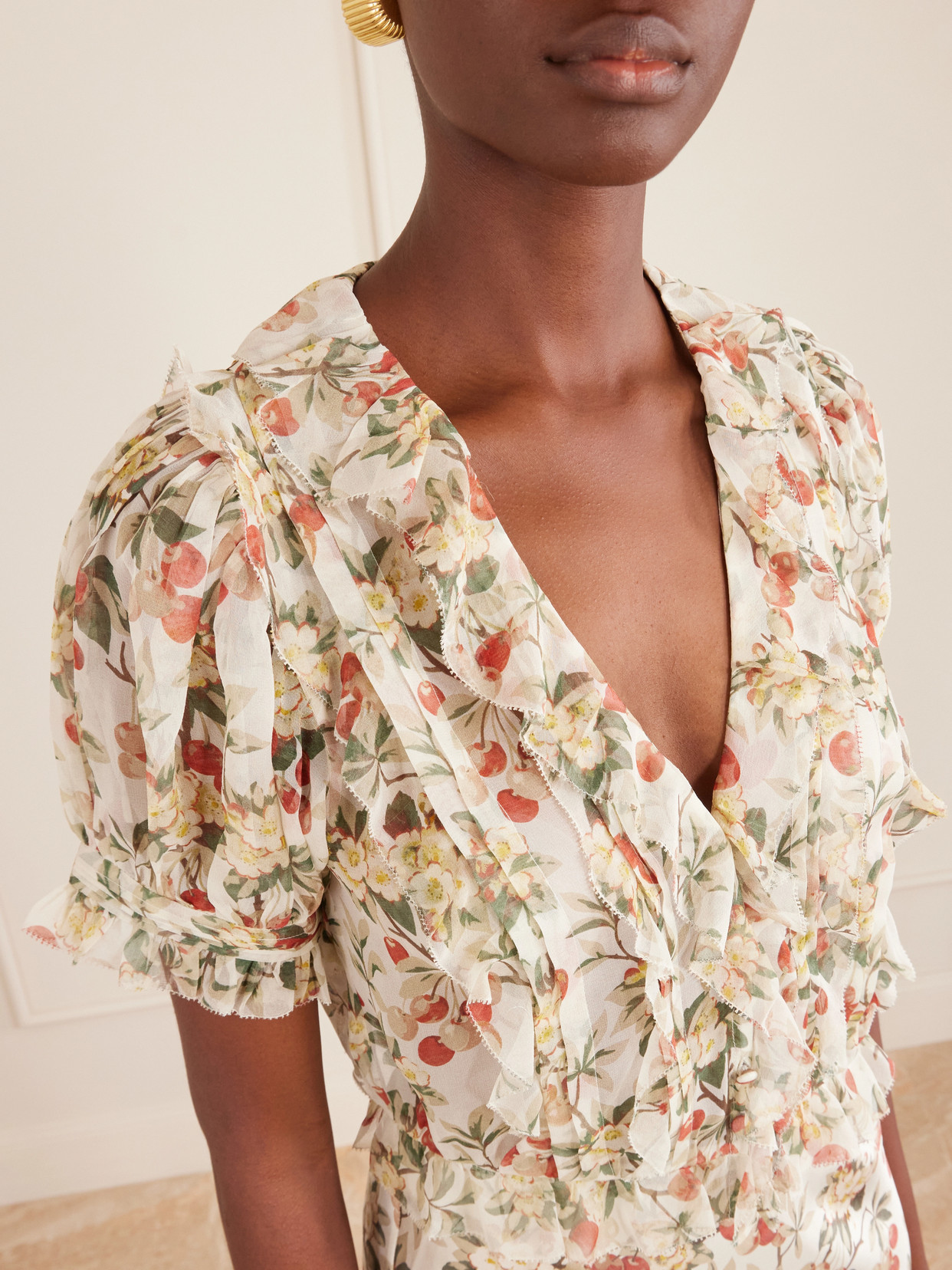 Dôen - Salona Pintucked Ruffled Floral-Print Silk-Georgette Blouse