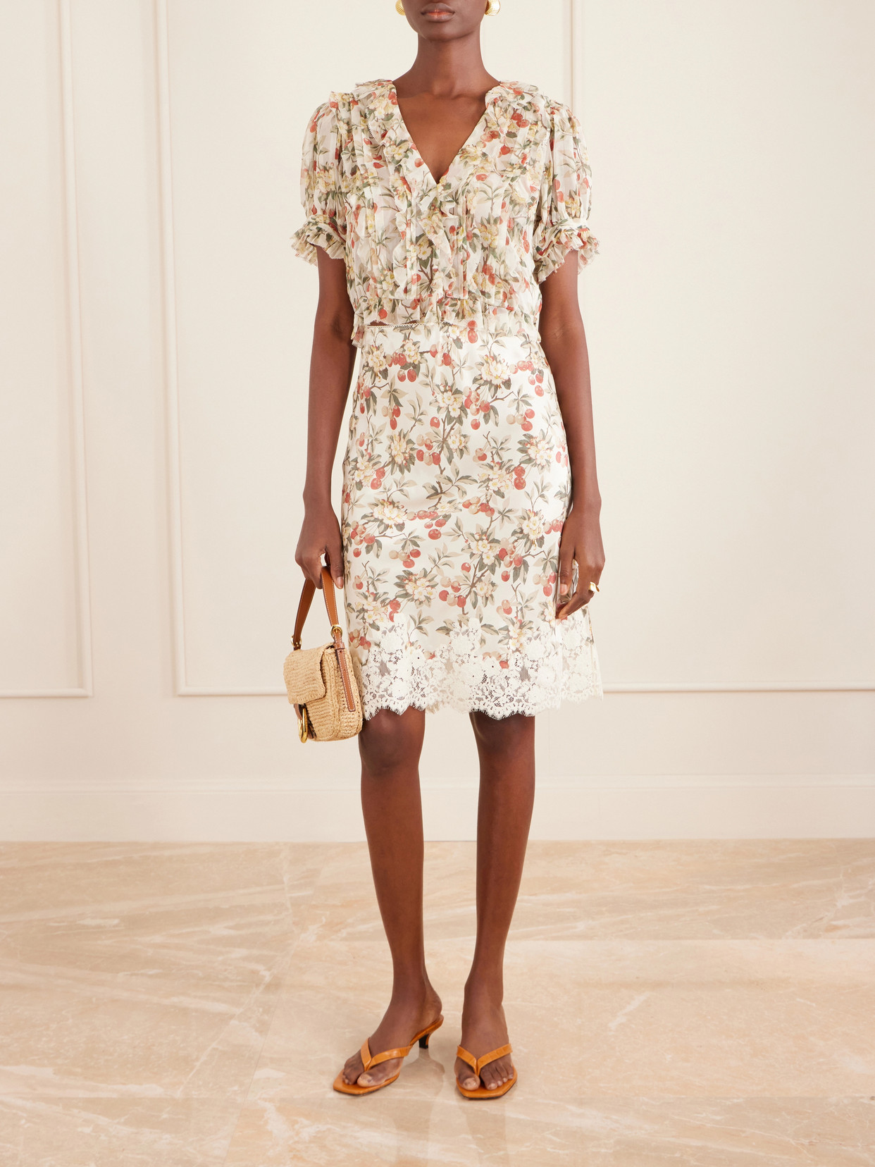 Dôen - Salona Pintucked Ruffled Floral-Print Silk-Georgette Blouse