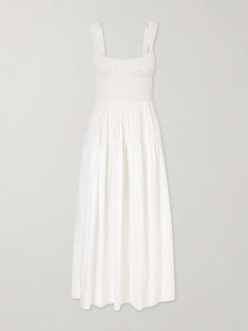 DÔEN Clover Shirred Organic Cotton-poplin Midi Dress