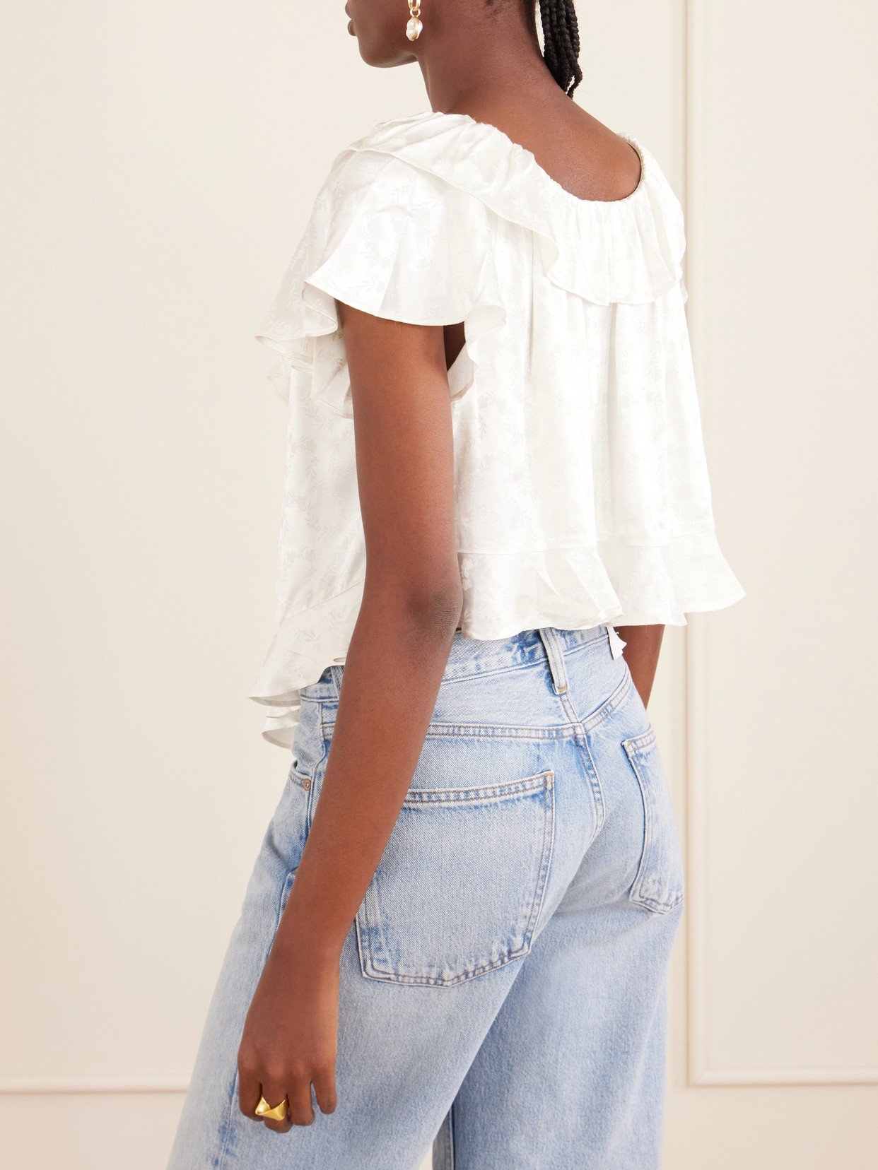 Dôen - Floriette Ruffled Satin-Jacquard Blouse