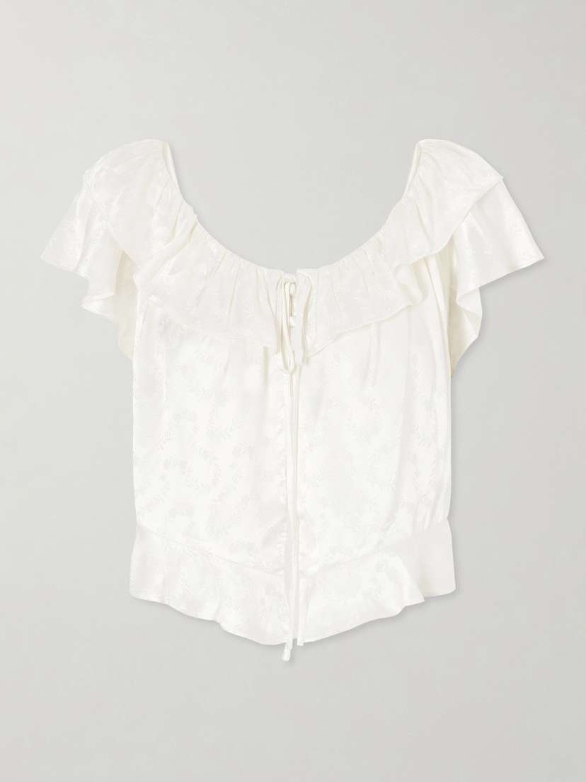 DÔEN Floriette Ruffled Satin-jacquard Blouse