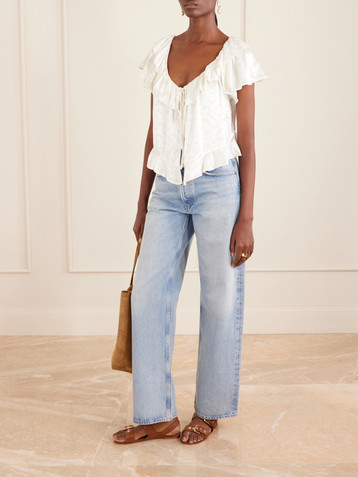 Dôen Floriette ruffled satin-jacquard blouse