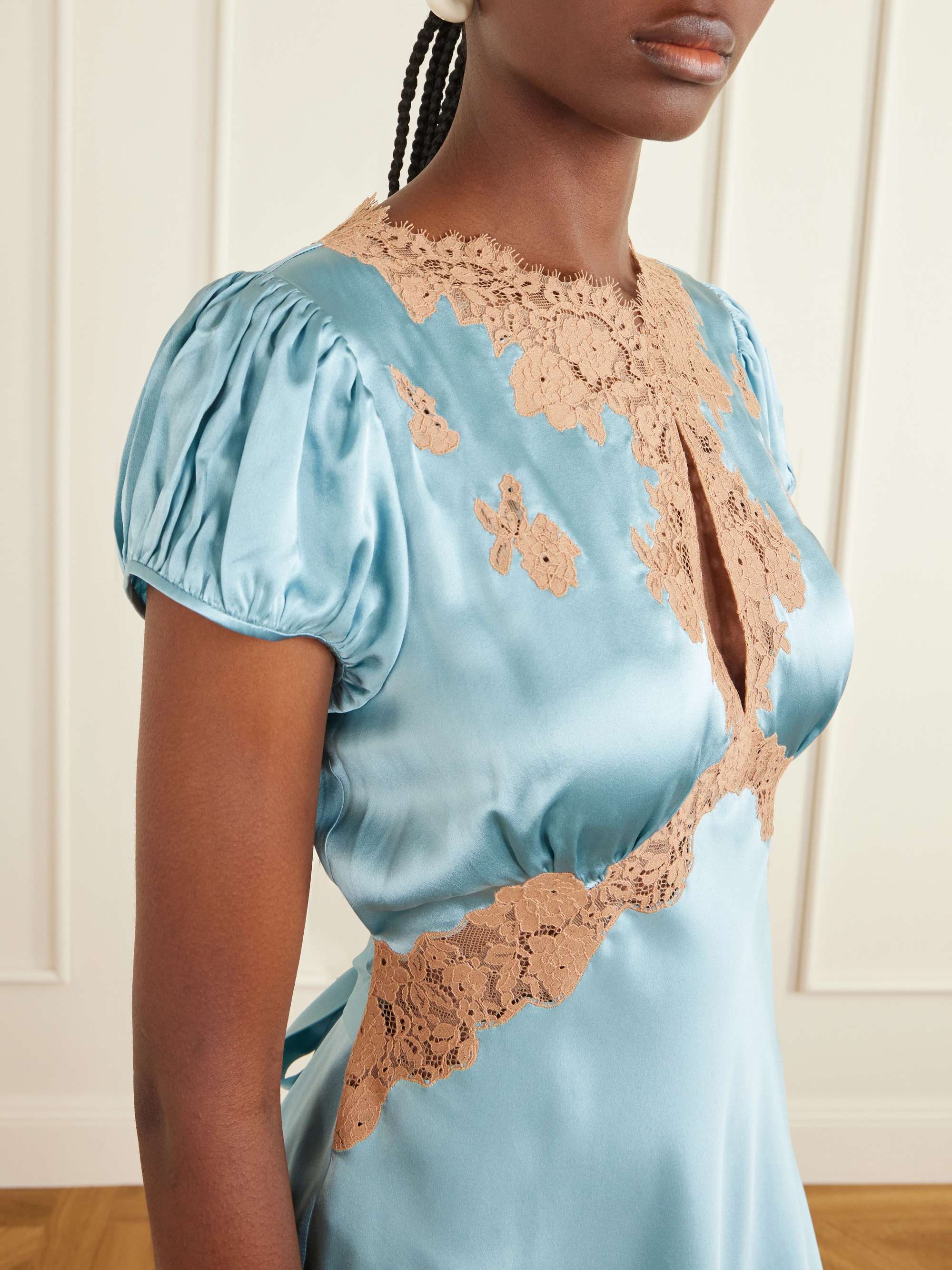 Junia lace-trimmed silk-satin mini dress - blue - xx small