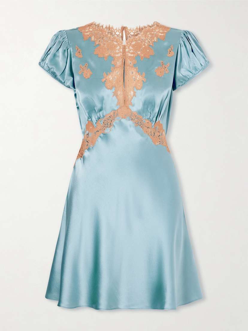DÔEN Junia Lace-trimmed Silk-satin Mini Dress
