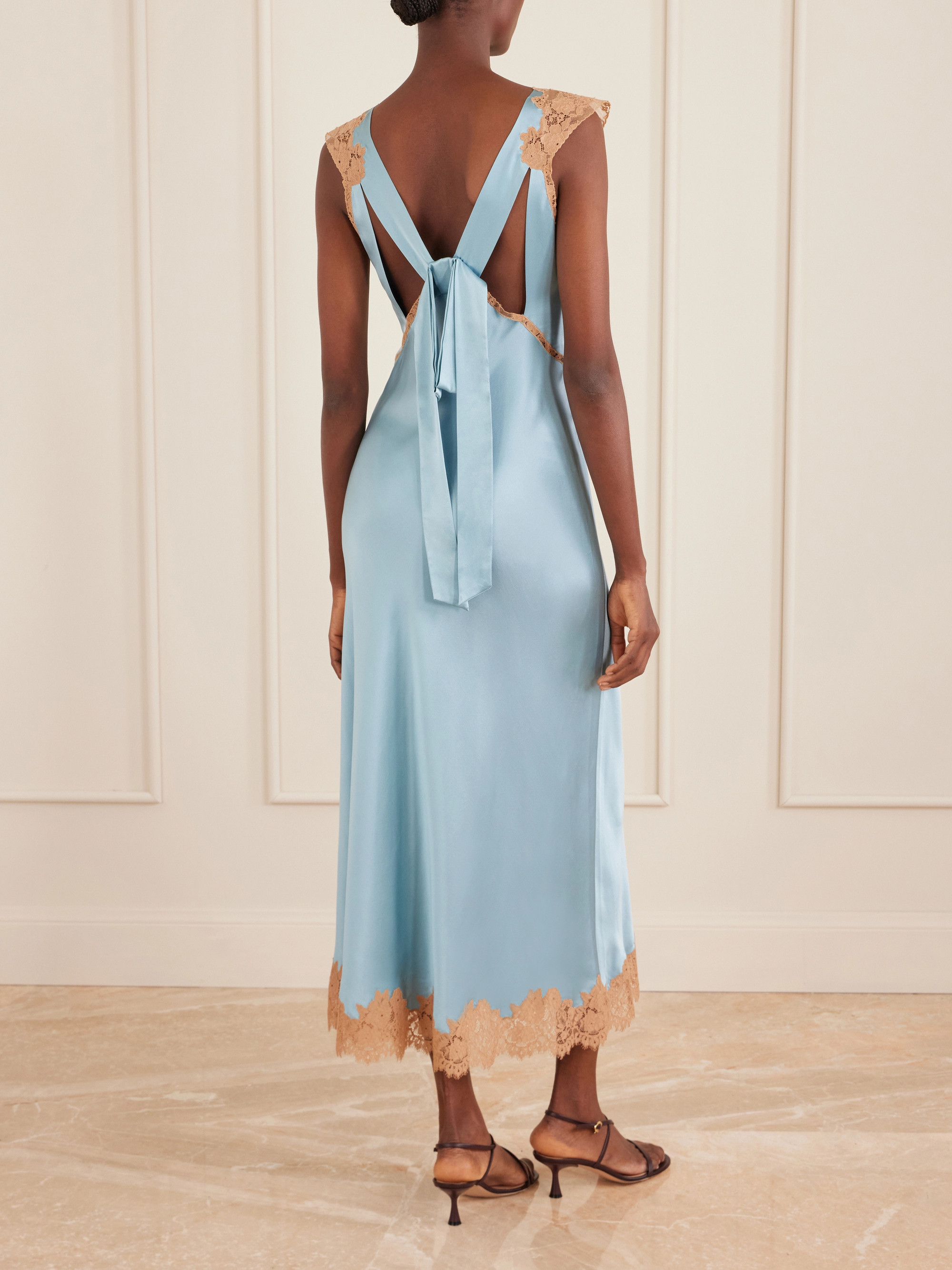 Dôen Marcelle lace-trimmed silk-satin midi dress