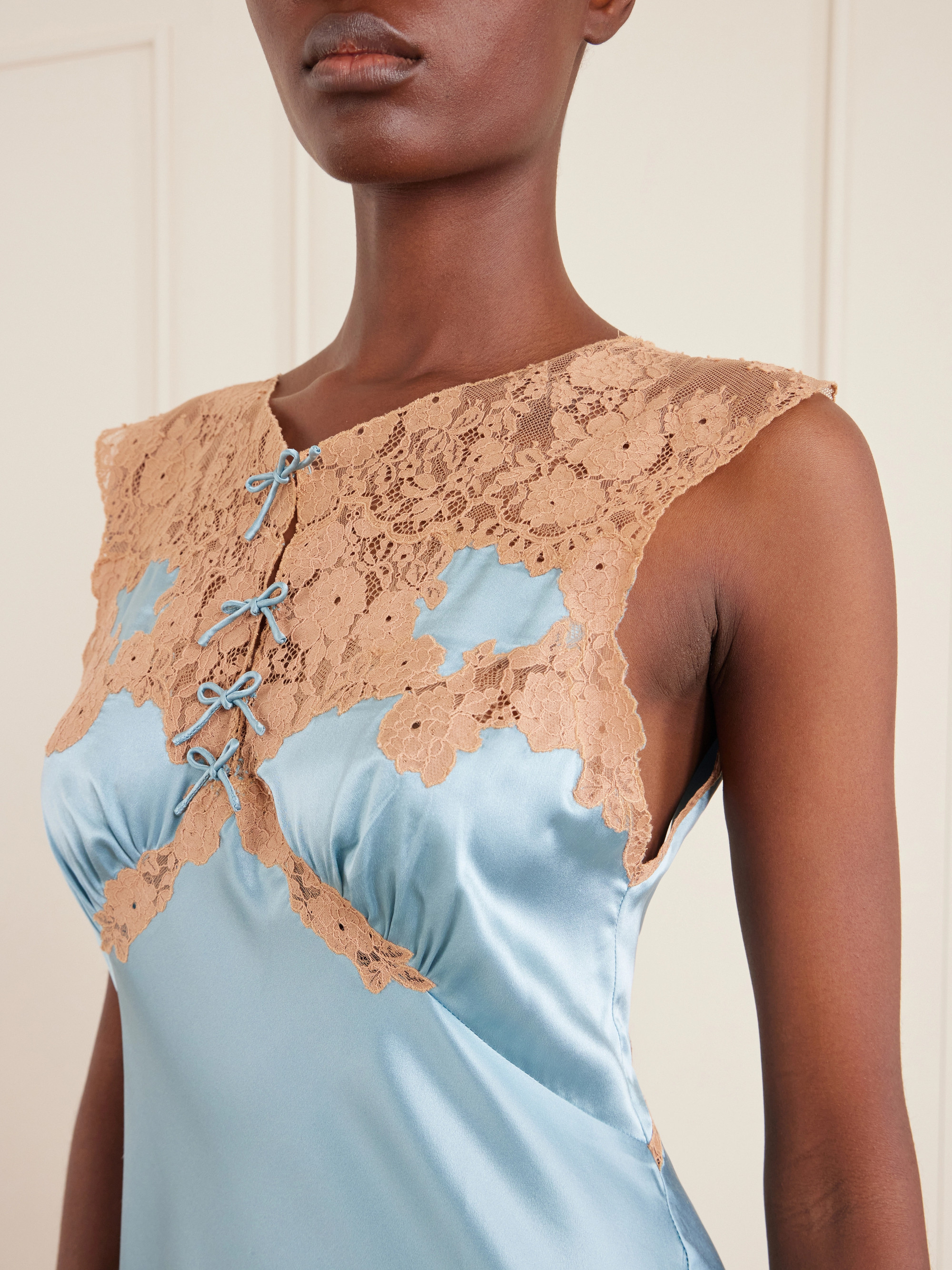 Dôen Marcelle lace-trimmed silk-satin midi dress