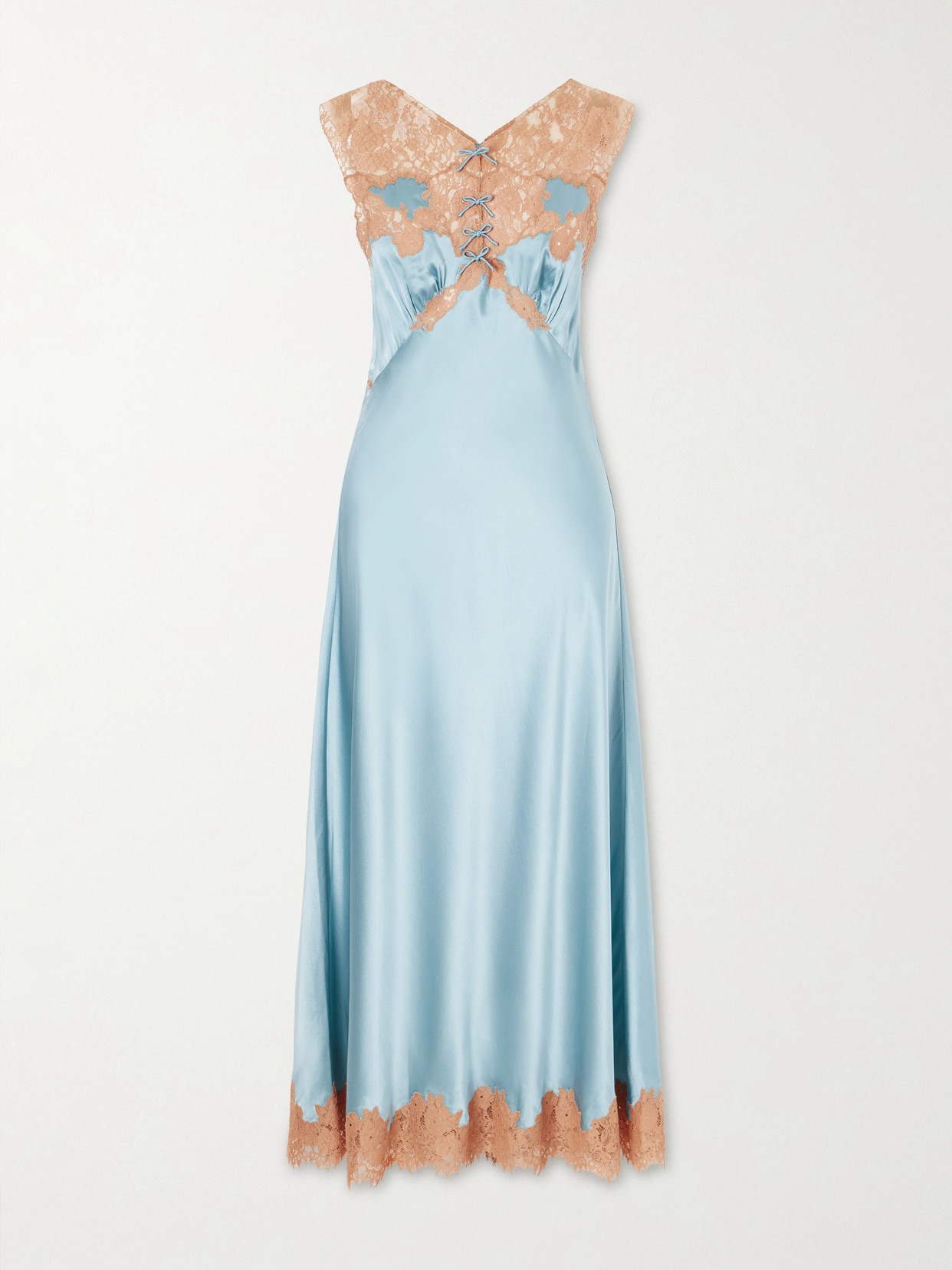 Doen Marcelle Lace-trimmed Silk-satin Midi Dress In Blue
